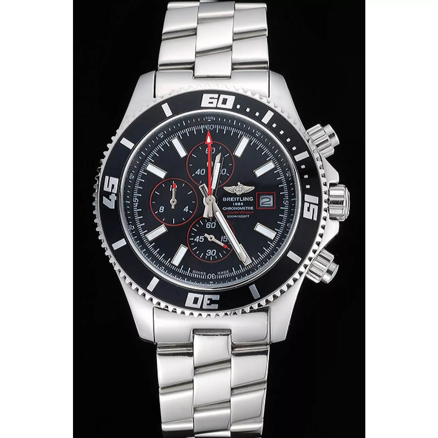 Aaa fake watches Breitling Superocean Chronograph II Black Dial Stainless Steel Bracelet 622428 0122