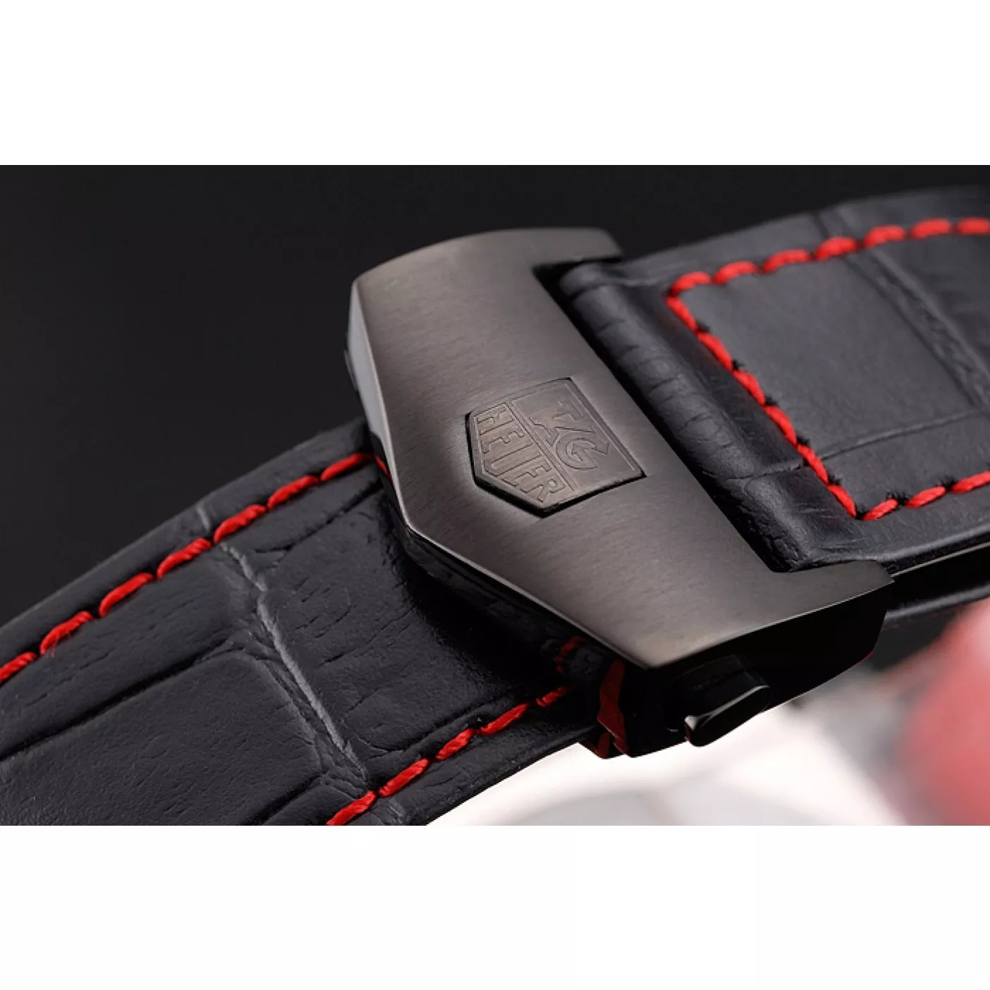 Aaa replica Tag Heuer Monaco Black-Red Perforated Leather Strap White Dial 80307 0123