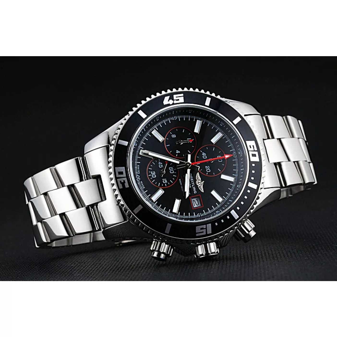 Aaa fake watches Breitling Superocean Chronograph II Black Dial Stainless Steel Bracelet 622428 0122