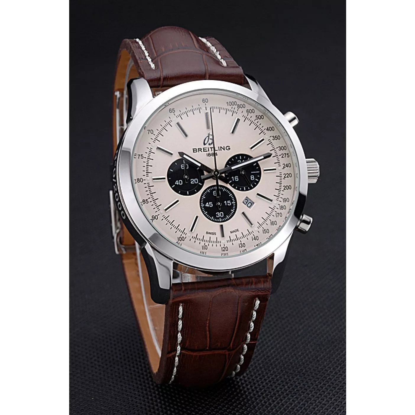 Aaa fake watches Breitling Transocean Chronograph White Dial Stainless Steel Case Brown Leather Bracelet 622243 0117