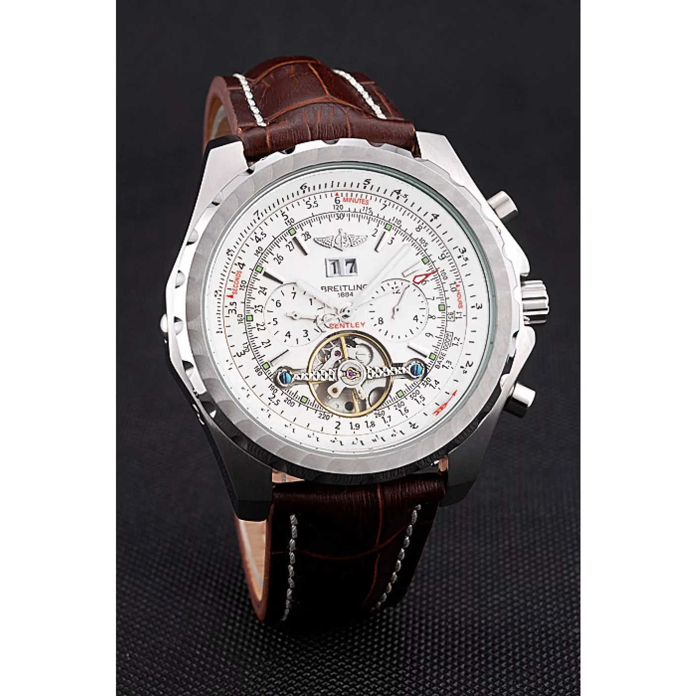 Aaa replica Breitling Bentley Mulliner Tourbillon White Dial Stainless Steel Case Brown Leather Strap 622729 0124