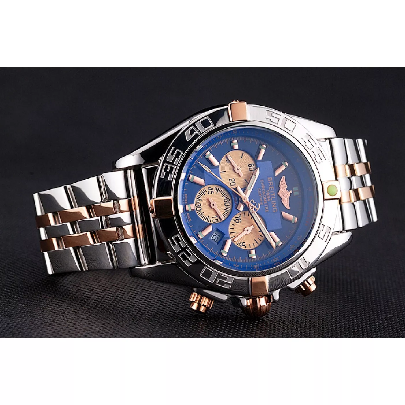 Aaa fake watches Breitling Chronomat 44 Blue Dial with White Subdials 2 Tone Stainless Steel Bracelet 622510 0122