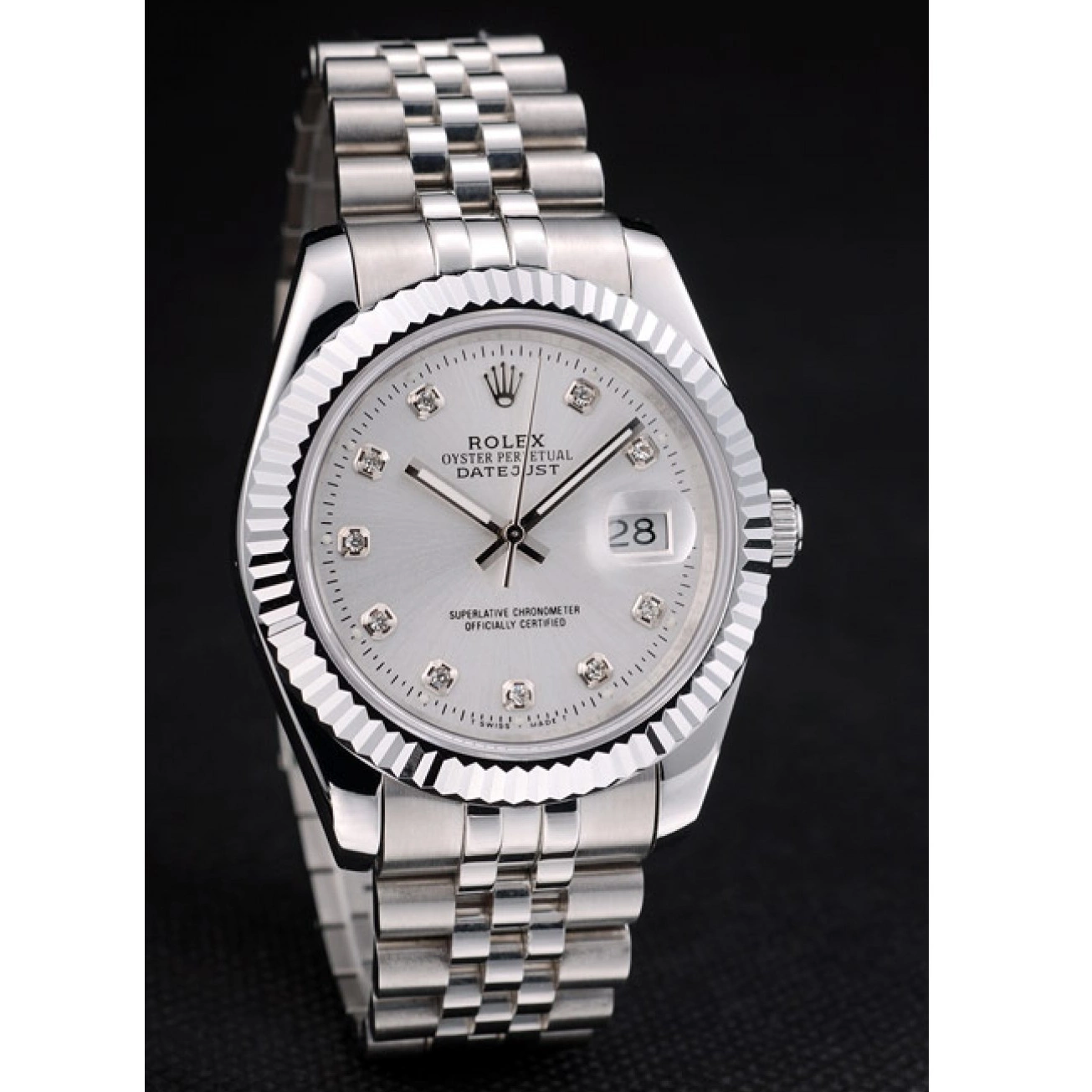 Aaa replica Bezel Ribbed Dial Stainless Silver Swiss Steel 41996 Rolex DateJust 0225