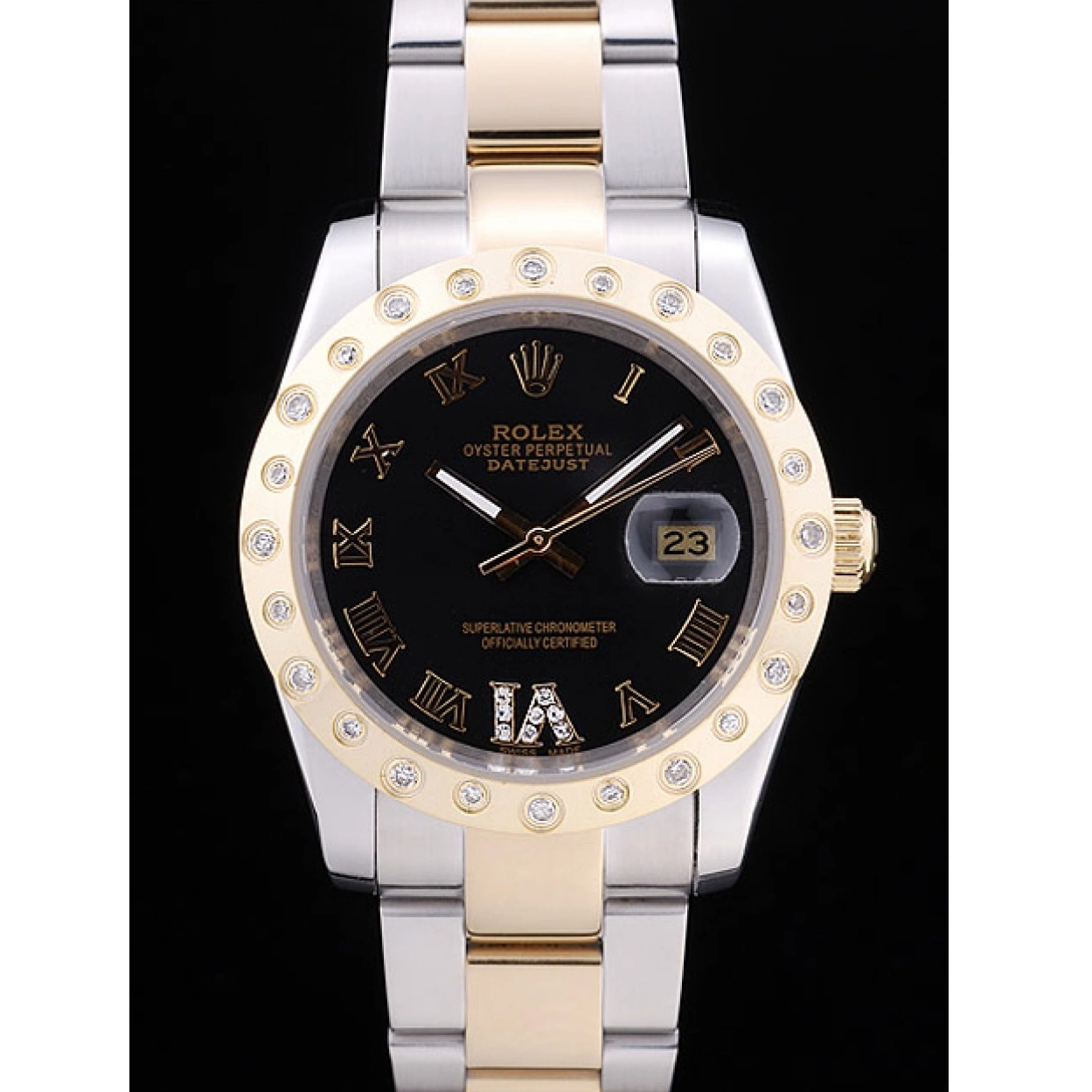 Aaa fake watches Datejust Bezel Black Rolex Diamond 7463 Dial 0224