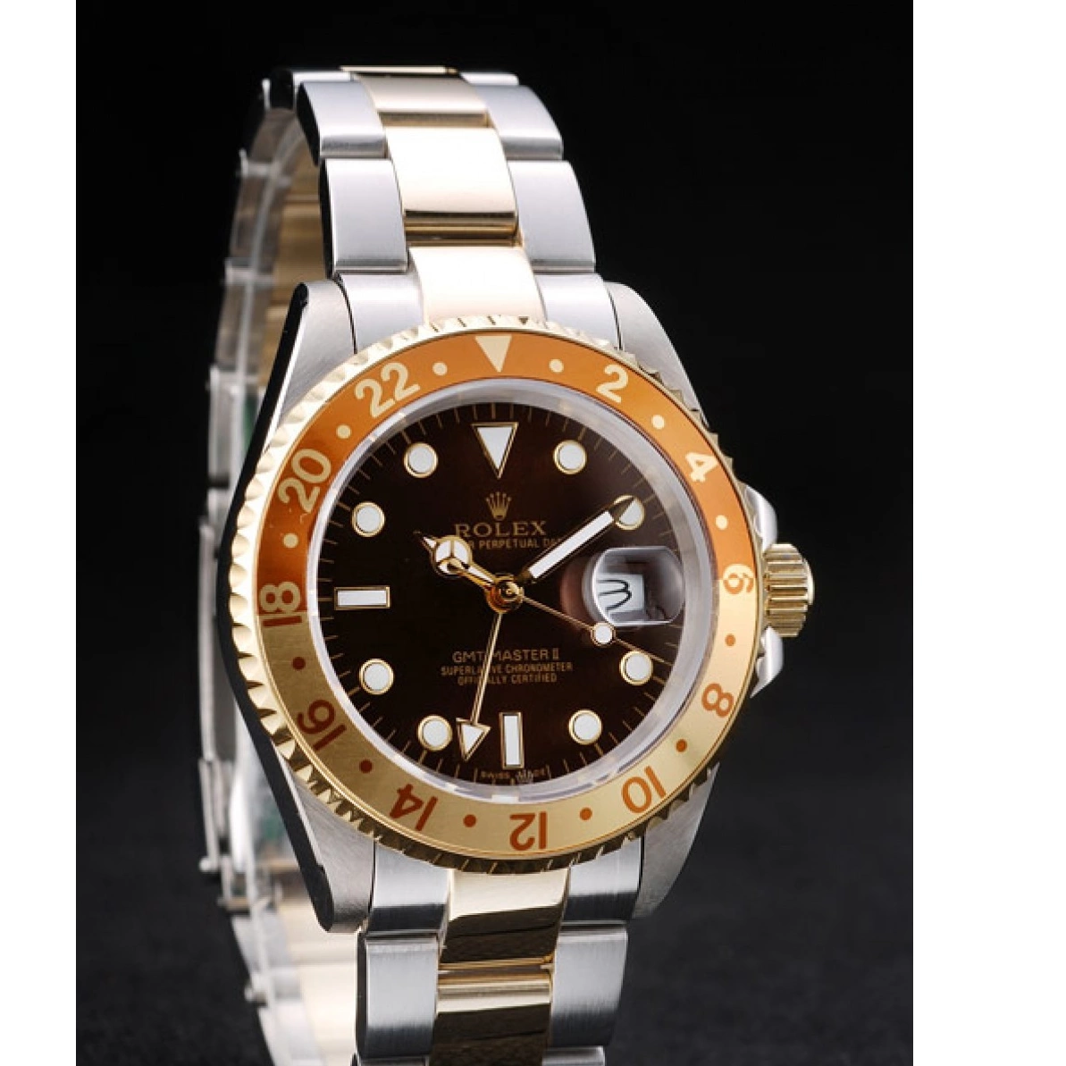 Aaa replica Master Colored Bezel Ceramic II Dial Gold GMT Rolex Watch Brown 0220