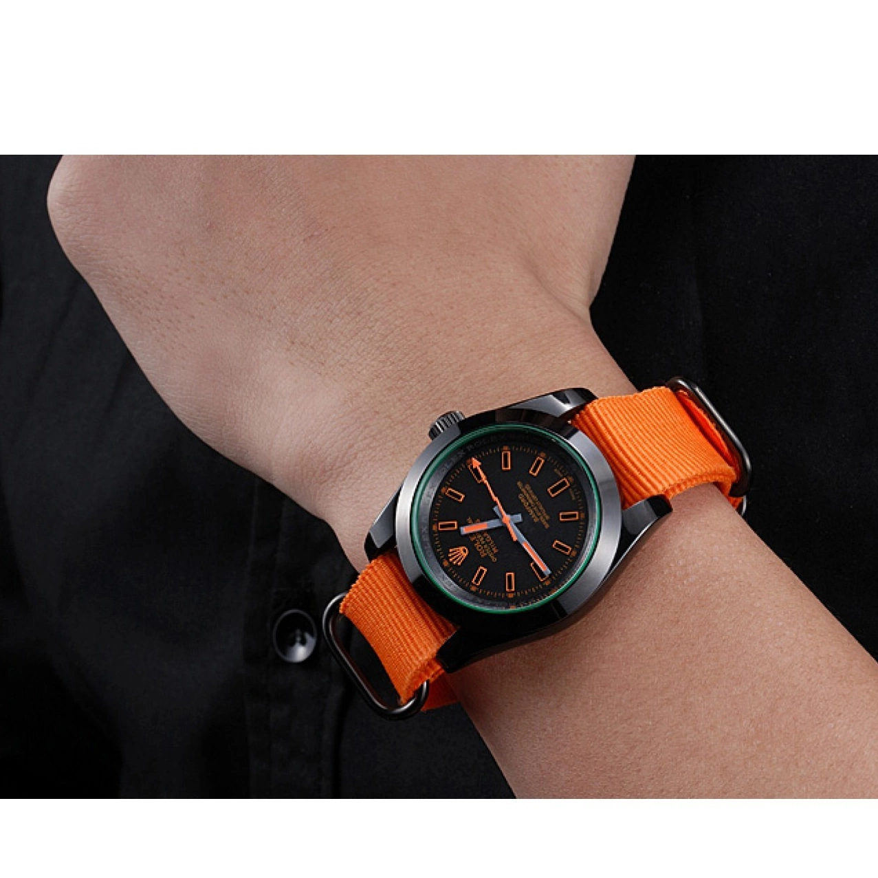 Aaa fake watches Nylon Bamford Strap Milgauss Rolex 622003 Orange 0209