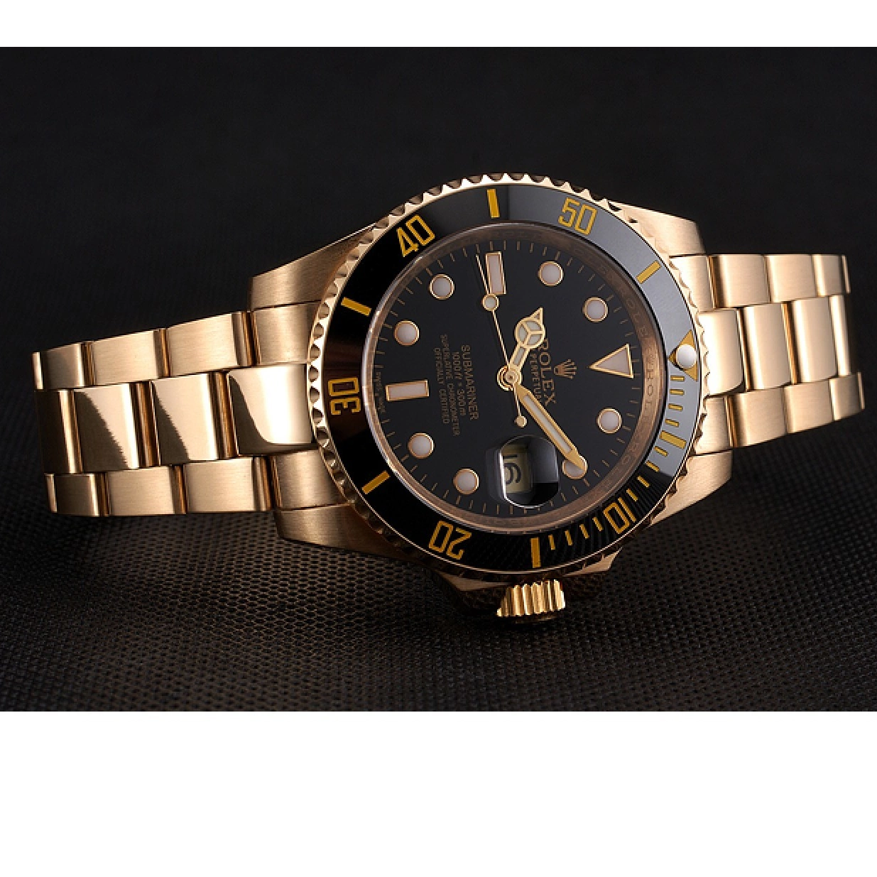 Aaa replica watch Bracelet Submariner Yellow Black Gold Bezel Rolex Swiss And Case Dial Black 0219