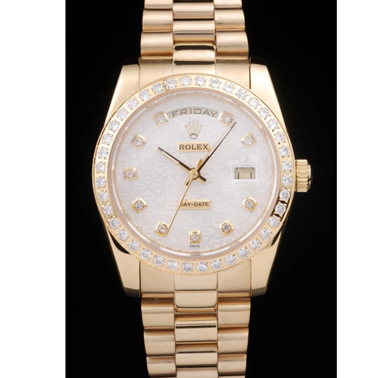 Aaa replica watch Rolex Yellow Steel Stainless 18k Day-Date Plated Dial White Gold 0214