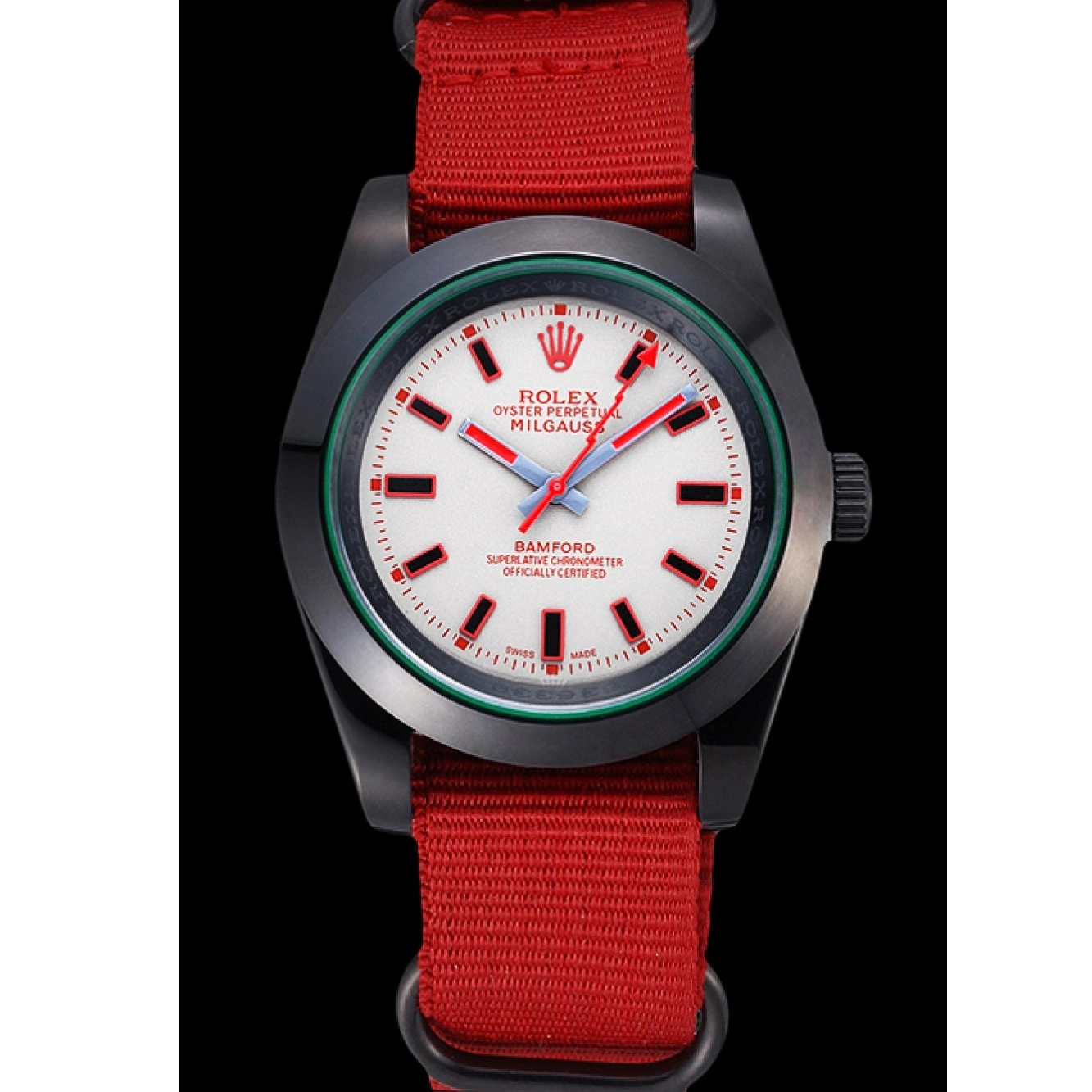 Aaa replica watch 622002 Strap Bamford Milgauss Red Rolex Nylon 0217