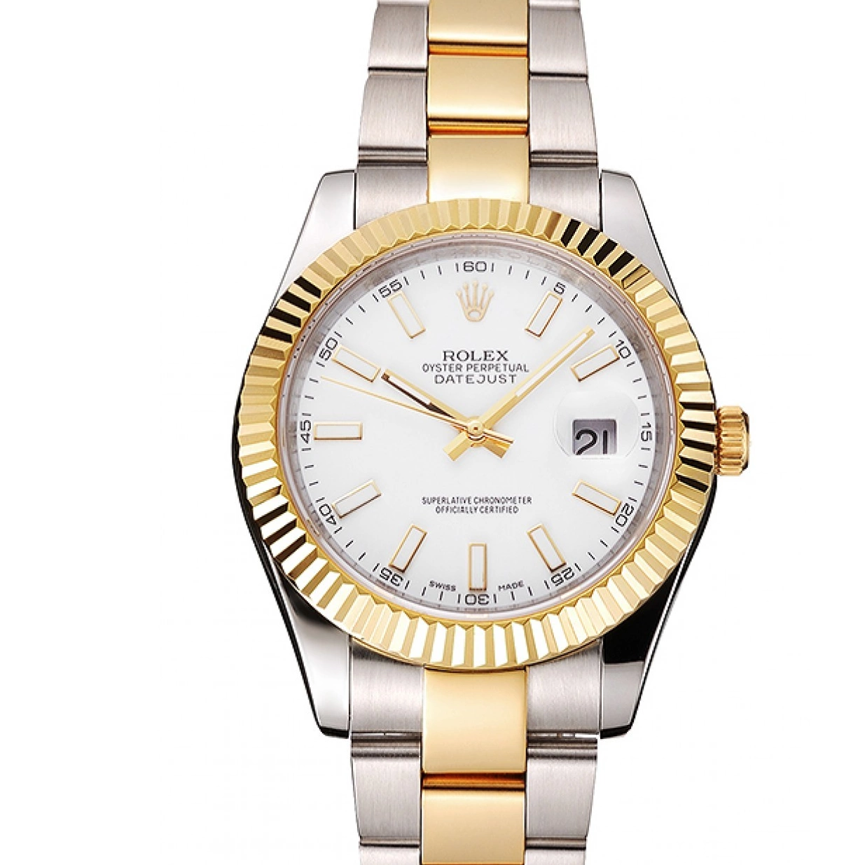 Aaa replica Swiss White Dial Bracelet Case Datejust Stainless Steel Tone Rolex Two Gold 0210