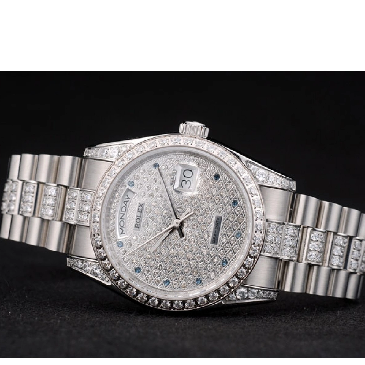 Aaa replica watch 41986 Plated Steel Stainless Diamond Diamond Bracelet Rolex DayDate Dial Plated 0216