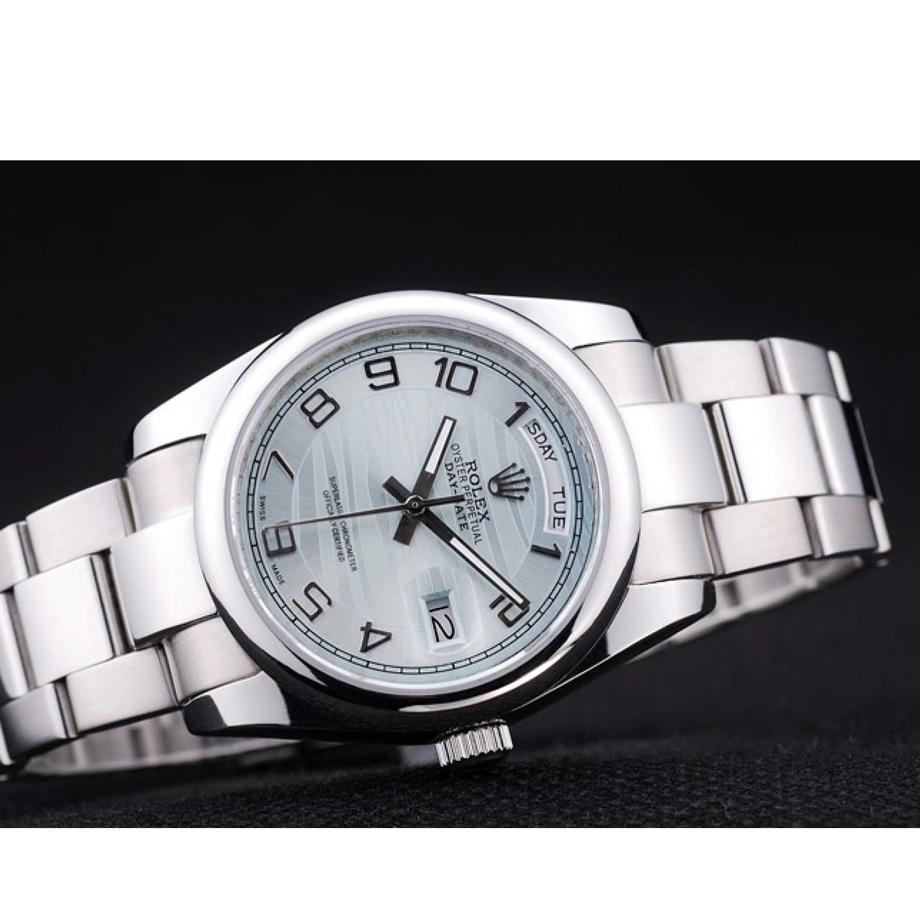 Aaa replica Rolex White Bezel Polished DayDate Dial Silver 7470 0220