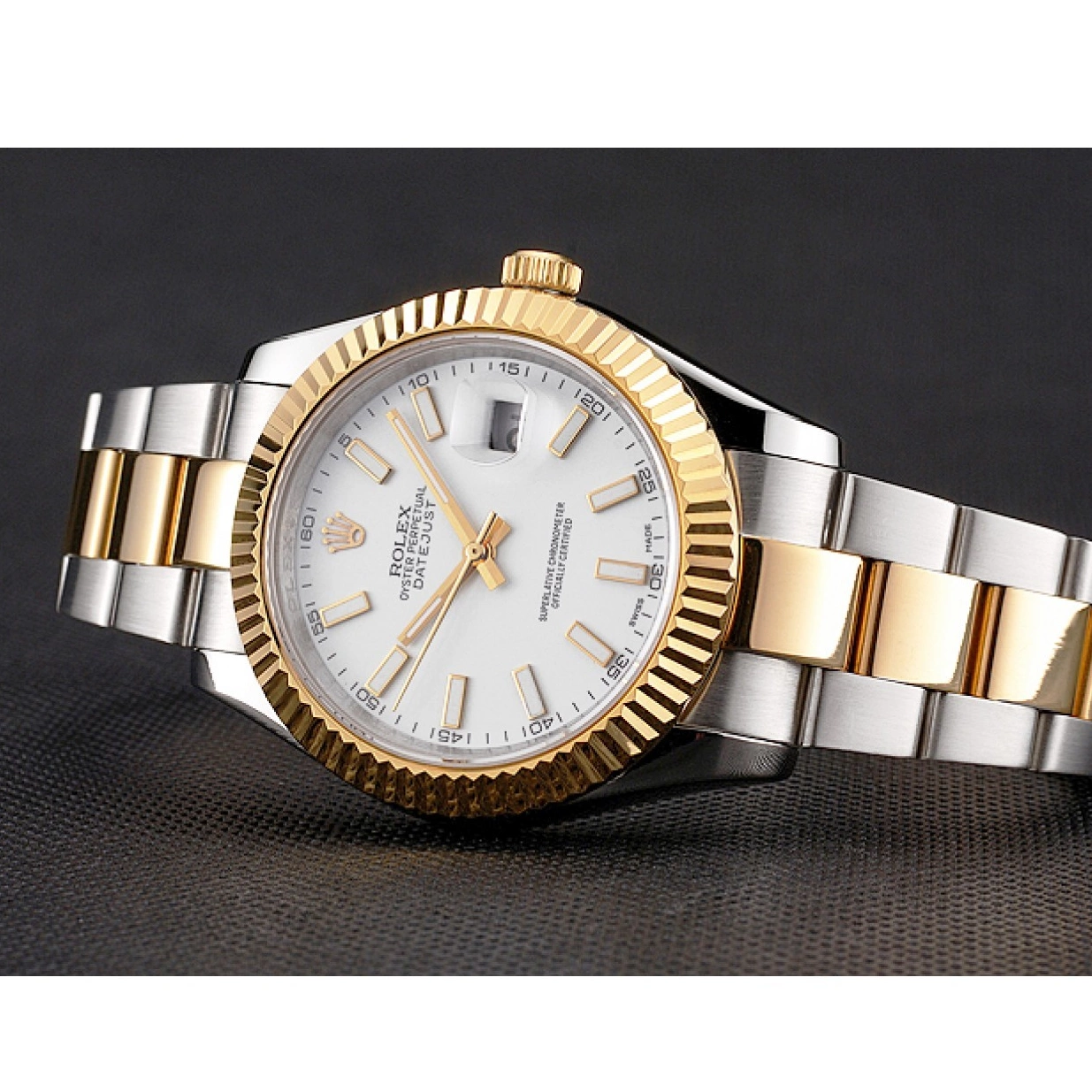 Aaa fake watches Bracelet Swiss Stainless Datejust Dial Two Tone Rolex Case Gold Steel White 0225