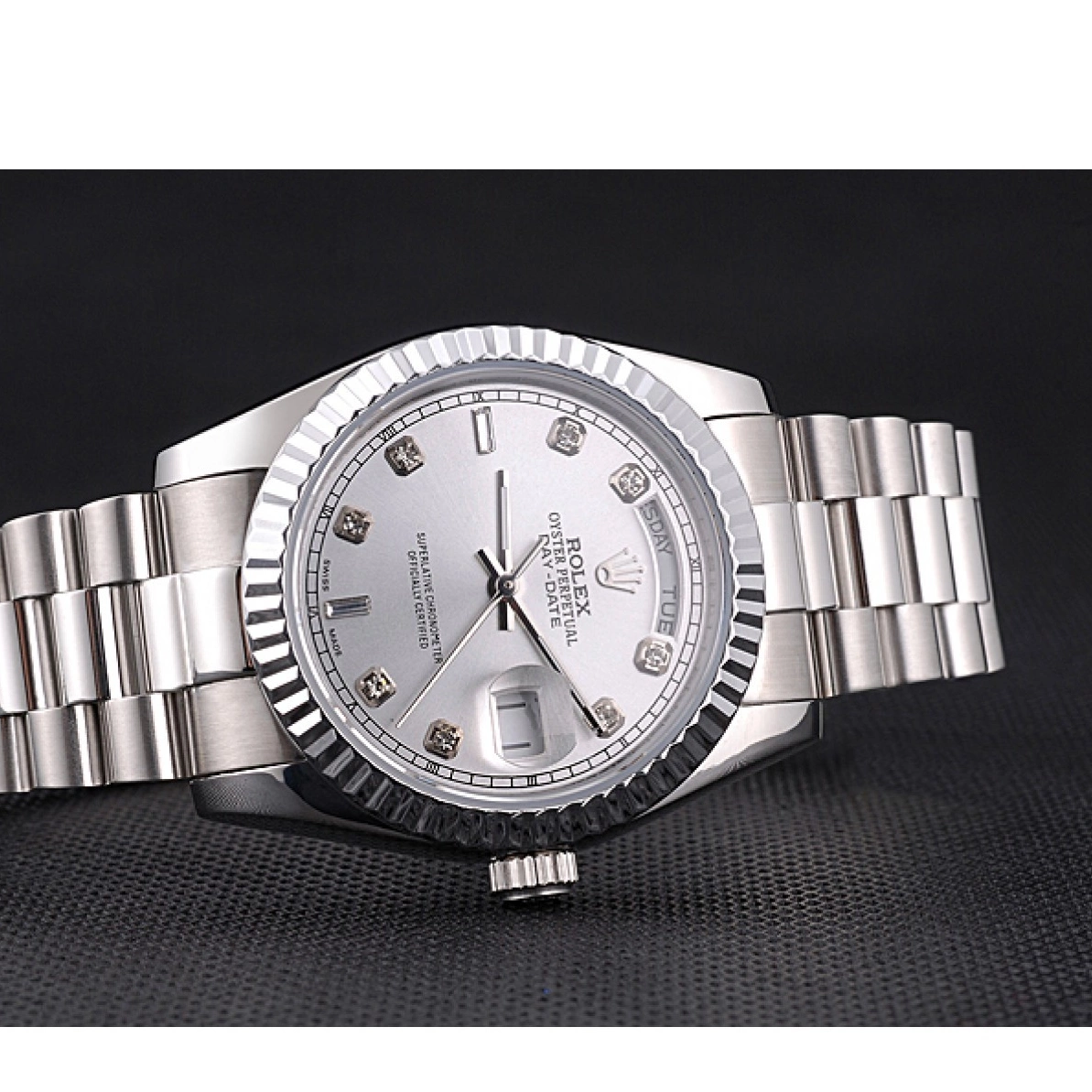 Aaa fake watches Rolex Day-Date Polished Steel Stainless Silver Dial 0210