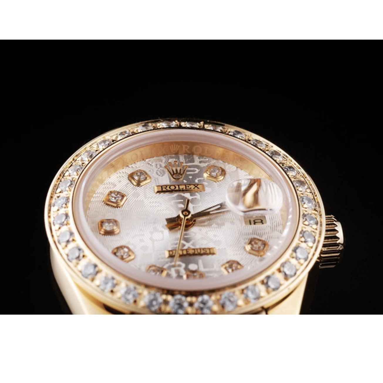 Aaa replica watch Stainless Plated Datejust Yellow 98076 Diamond Plated Rolex 18k Gold Steel 0213