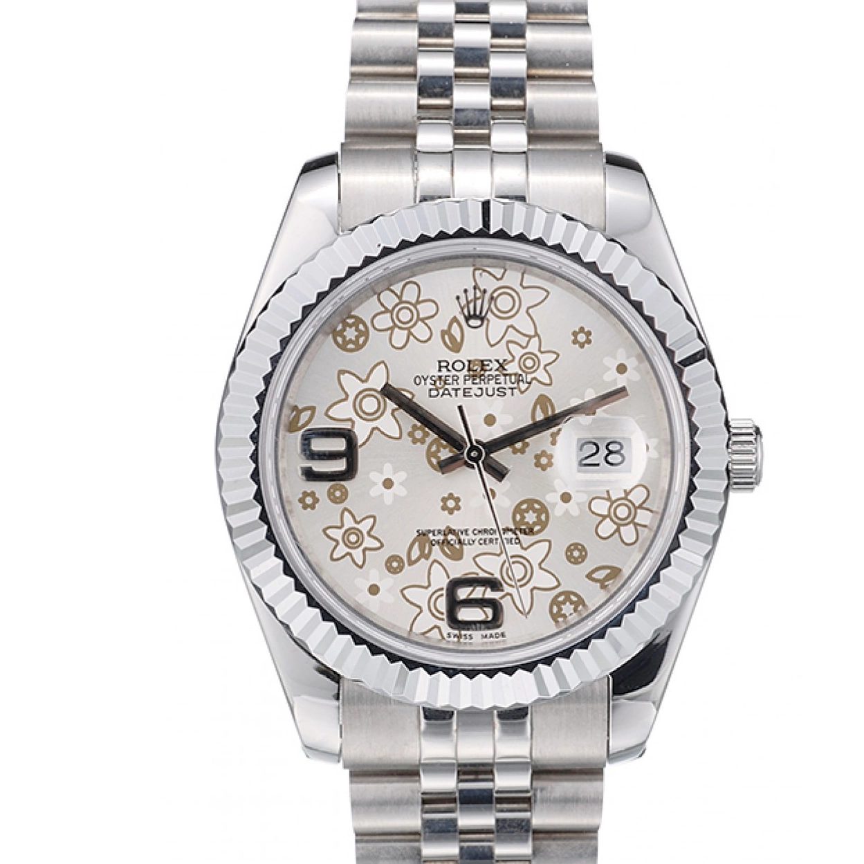 Aaa replica watch Dial Silver Bezel Stainless DateJust Ribbed Flower Swiss Steel 42001 Rolex 0214