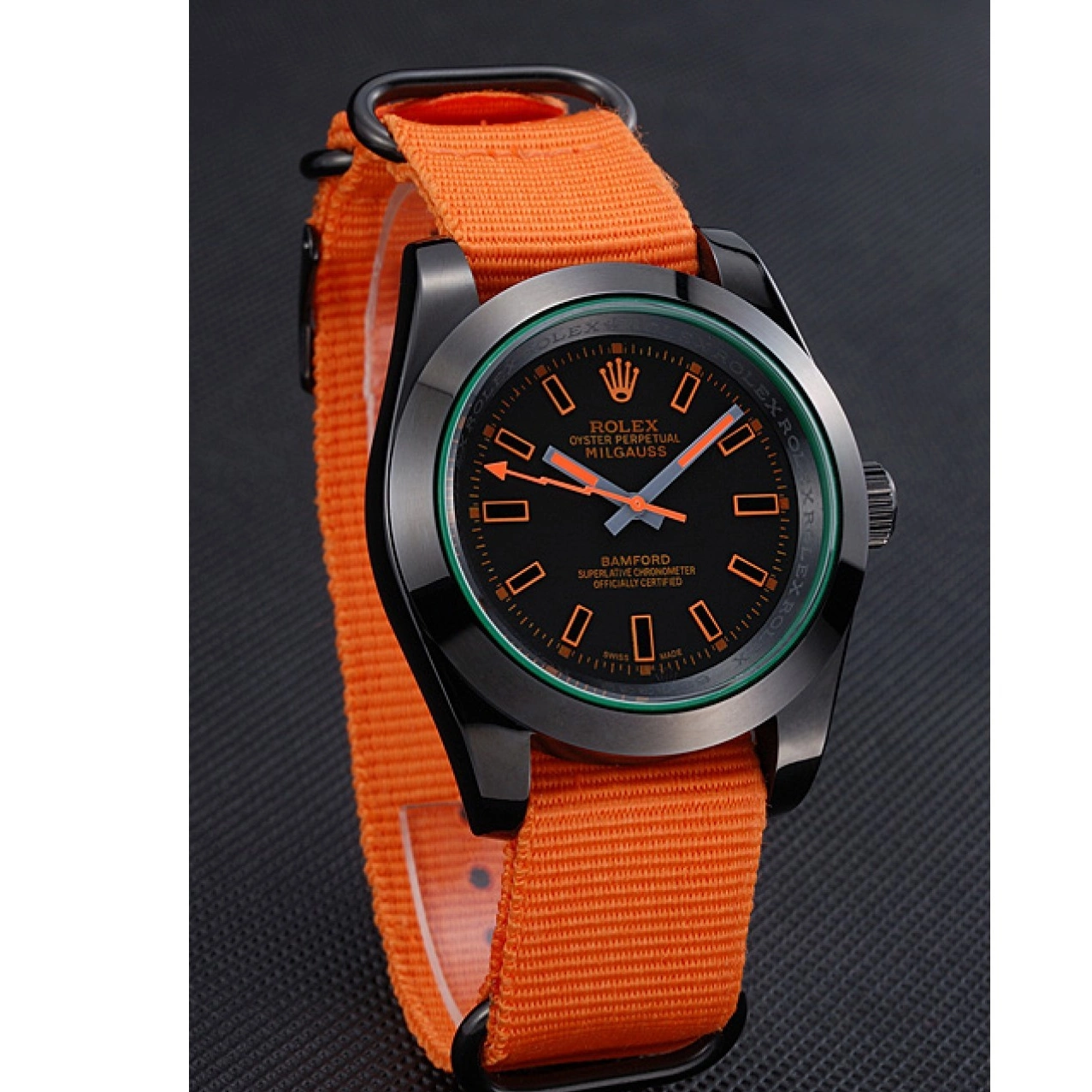 Aaa fake watches Nylon Bamford Strap Milgauss Rolex 622003 Orange 0209