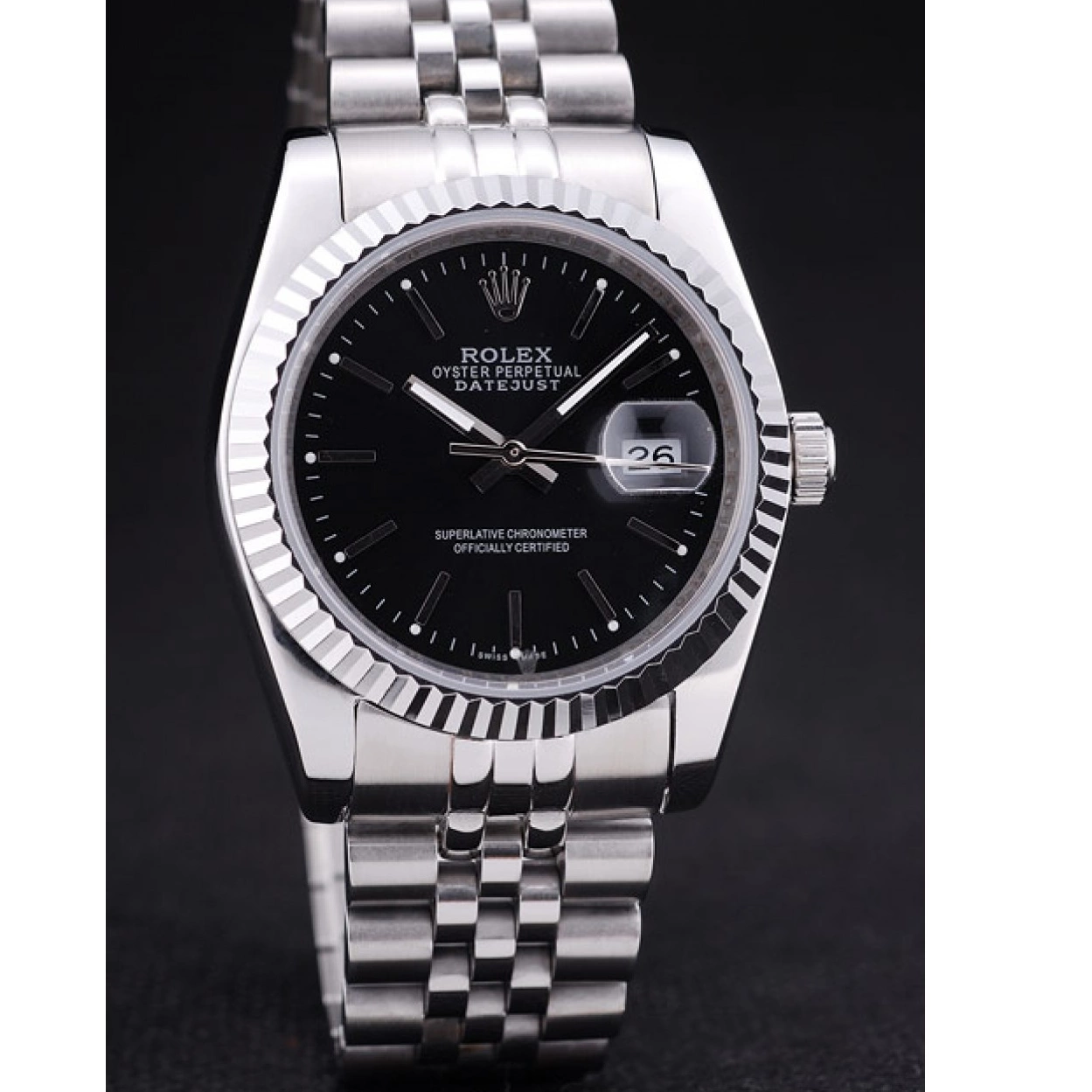 Aaa fake watches Dial Rolex Ribbed 7456 Datejust Black Diamonds Bezel 0224