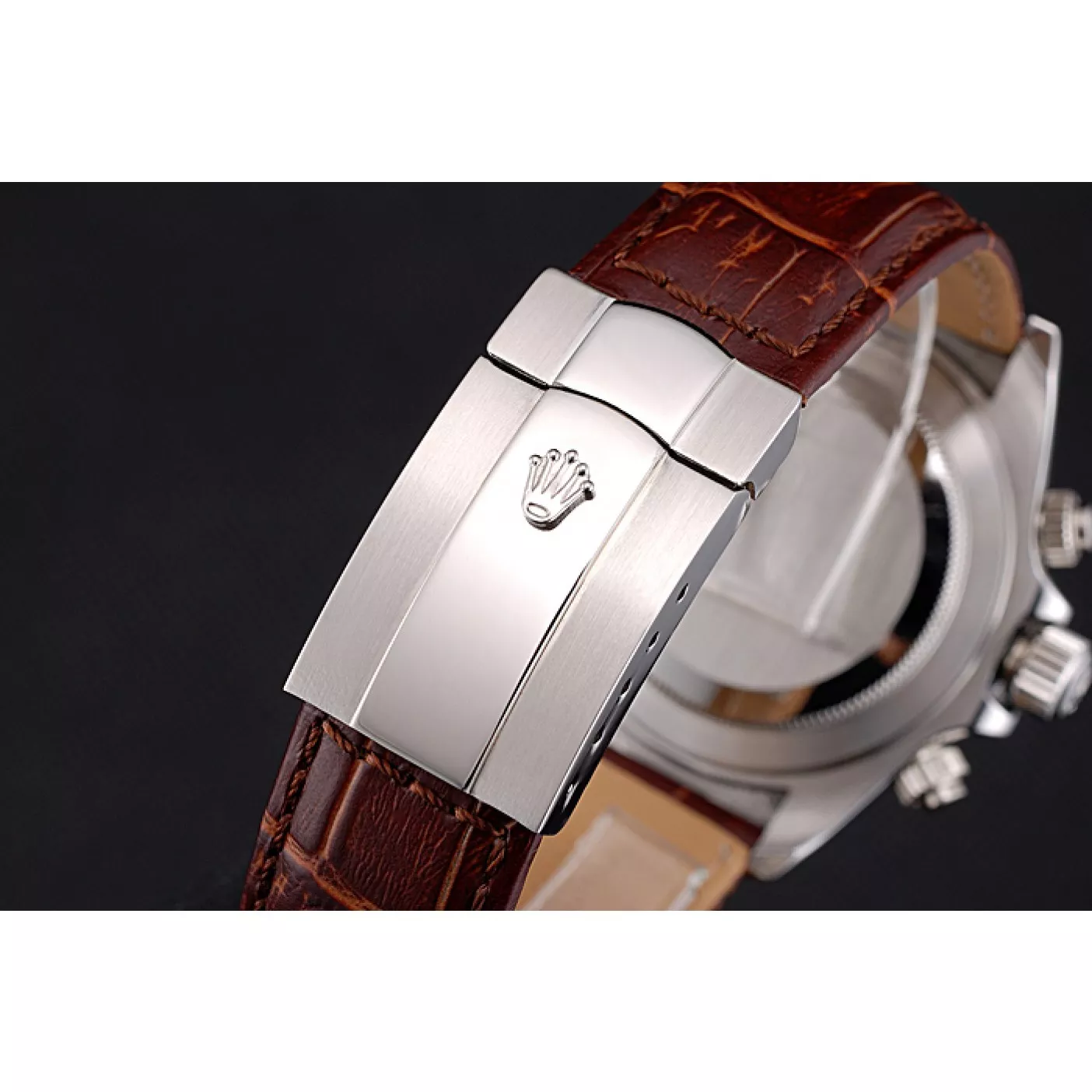 Aaa fake watches Rolex Daytona Stainless Steel Case White Dial Brown Leather Strap 0204