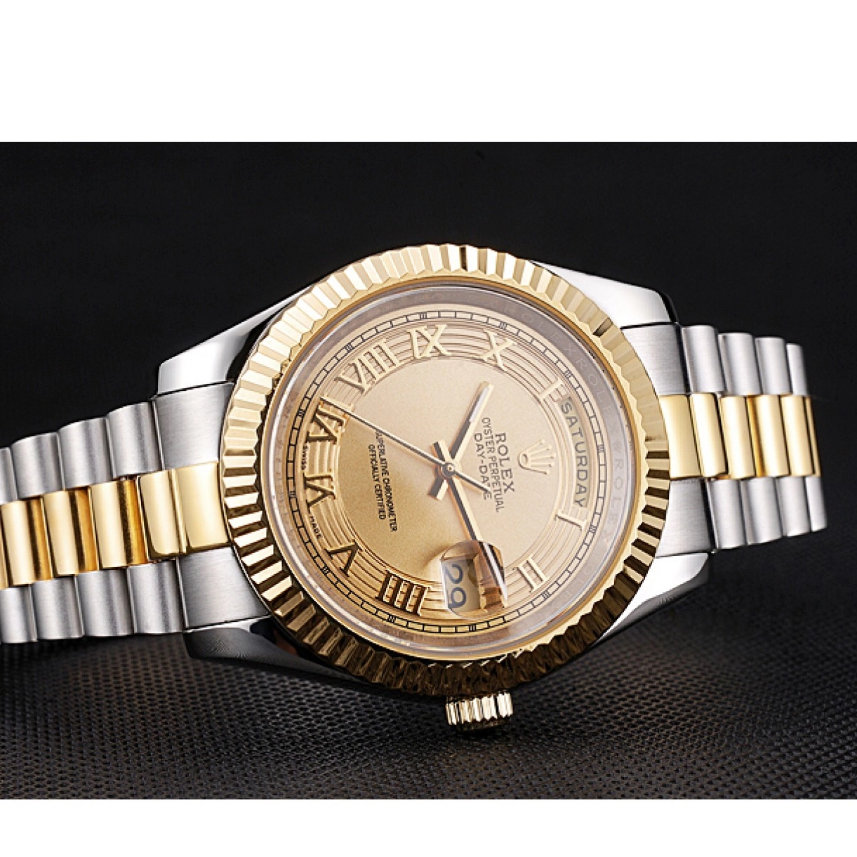 Aaa fake watches 18k Tone Stainless Rolex Gold Two Dial Steel Gold Day-Date Plated 0214