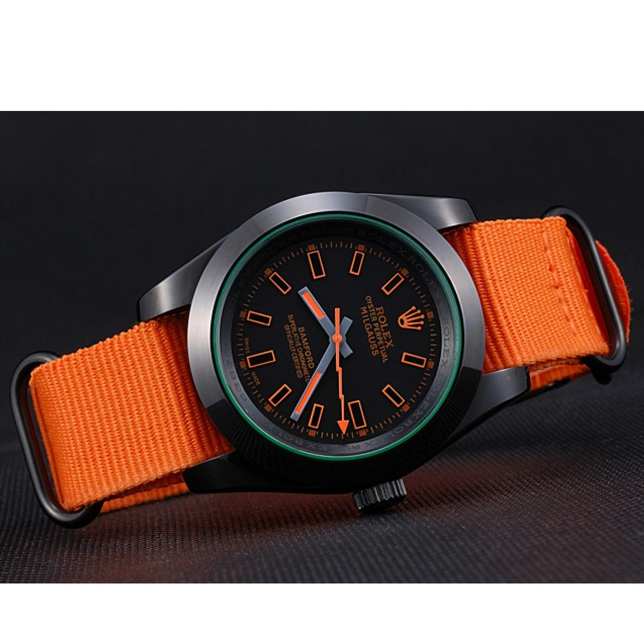 Aaa fake watches Nylon Bamford Strap Milgauss Rolex 622003 Orange 0209