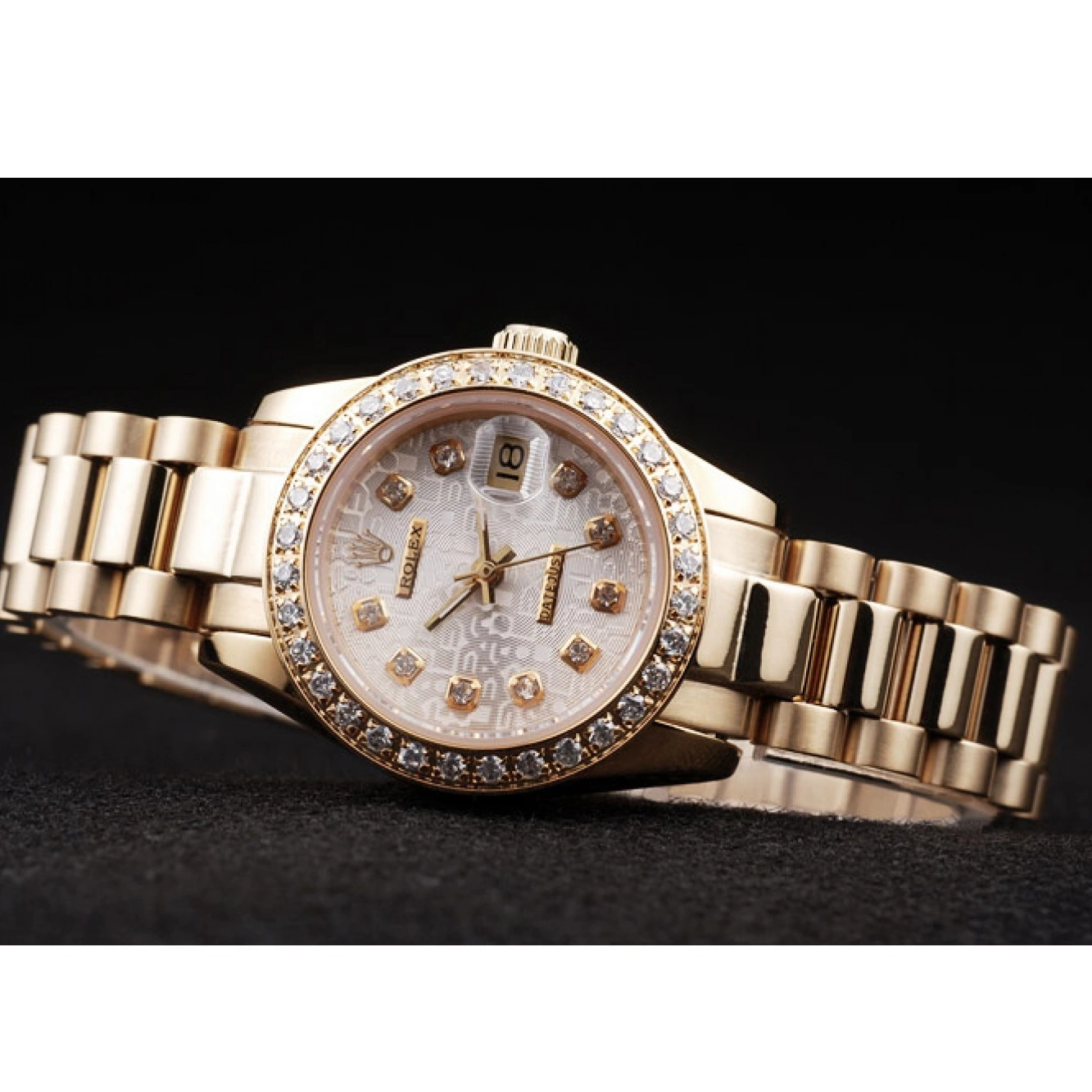 Aaa replica watch Stainless Plated Datejust Yellow 98076 Diamond Plated Rolex 18k Gold Steel 0213