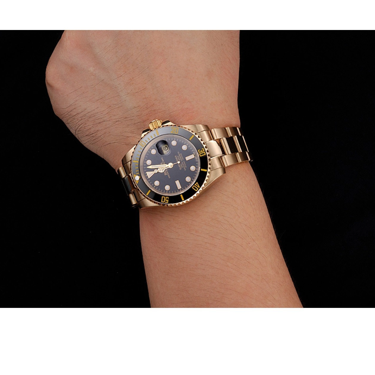 Aaa replica watch Bracelet Submariner Yellow Black Gold Bezel Rolex Swiss And Case Dial Black 0219