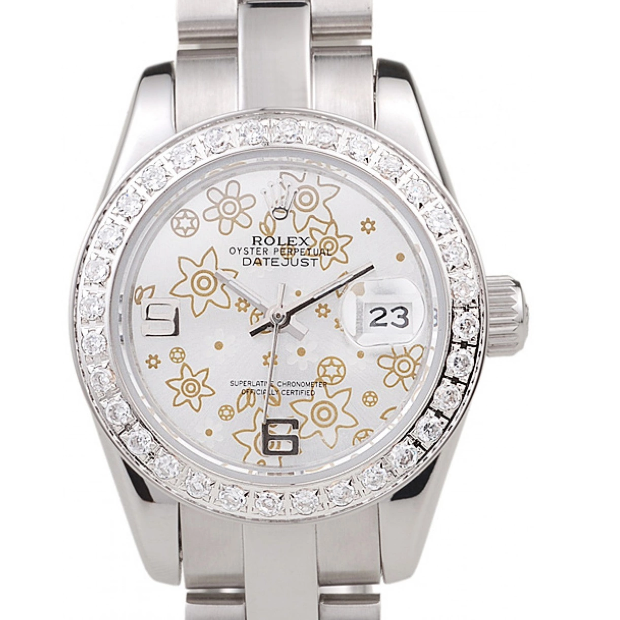 Aaa replica Datejust Dial Flowers Diamond Polished Steel Plated Rolex 98082 Silver Stainless 0222