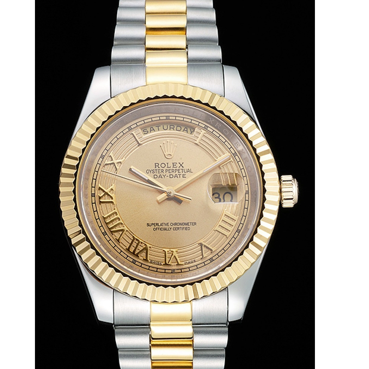 Aaa fake watches 18k Tone Stainless Rolex Gold Two Dial Steel Gold Day-Date Plated 0214