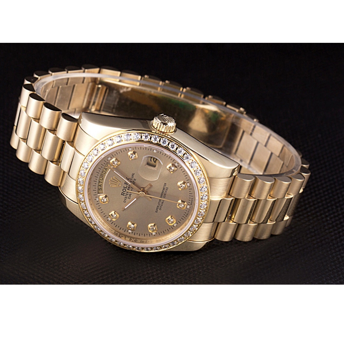 Aaa fake watches Steel Gold Plated Day-Date Rolex Yellow Stainless 18k Dial Gold 0210