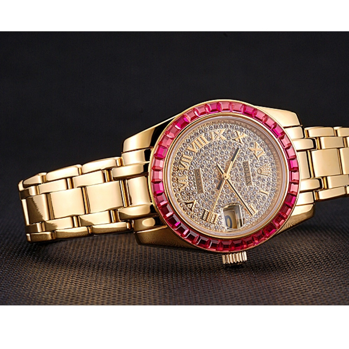 Aaa replica Datejust Pink Jewels Case Dial Bezel 622835 Gold Bracelet Diamond Rolex And 0223