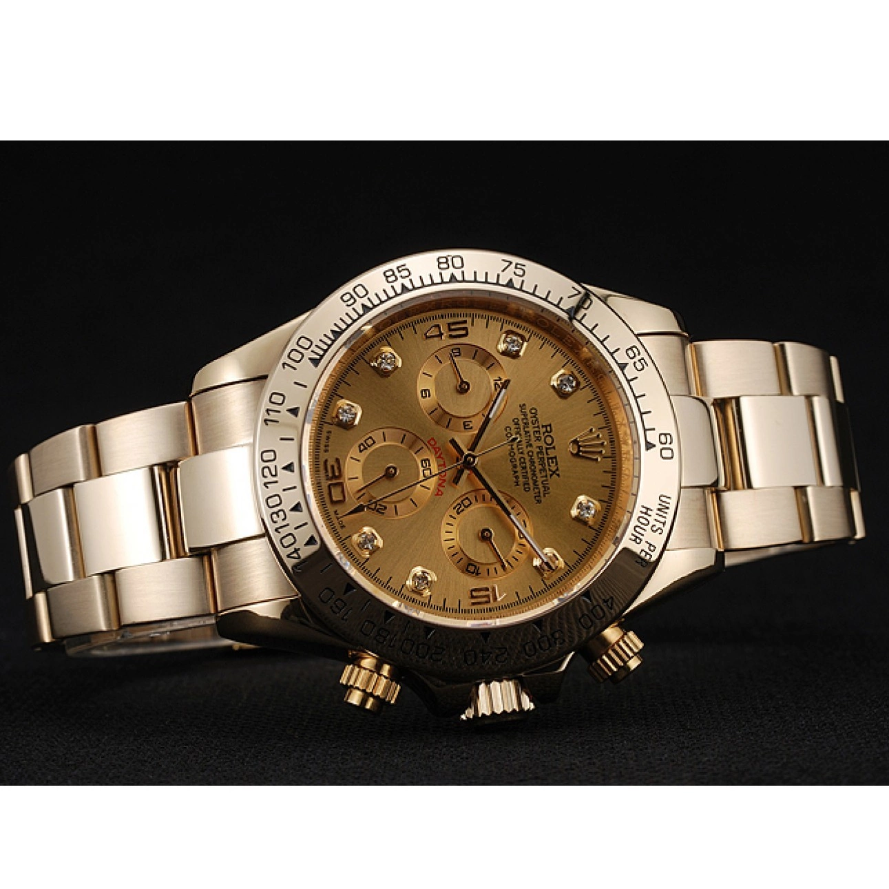 Aaa replica Dial Case Rolex Brown Diamond And 1454245 Gold Daytona Cosmograph Numerals Bracelet 0222