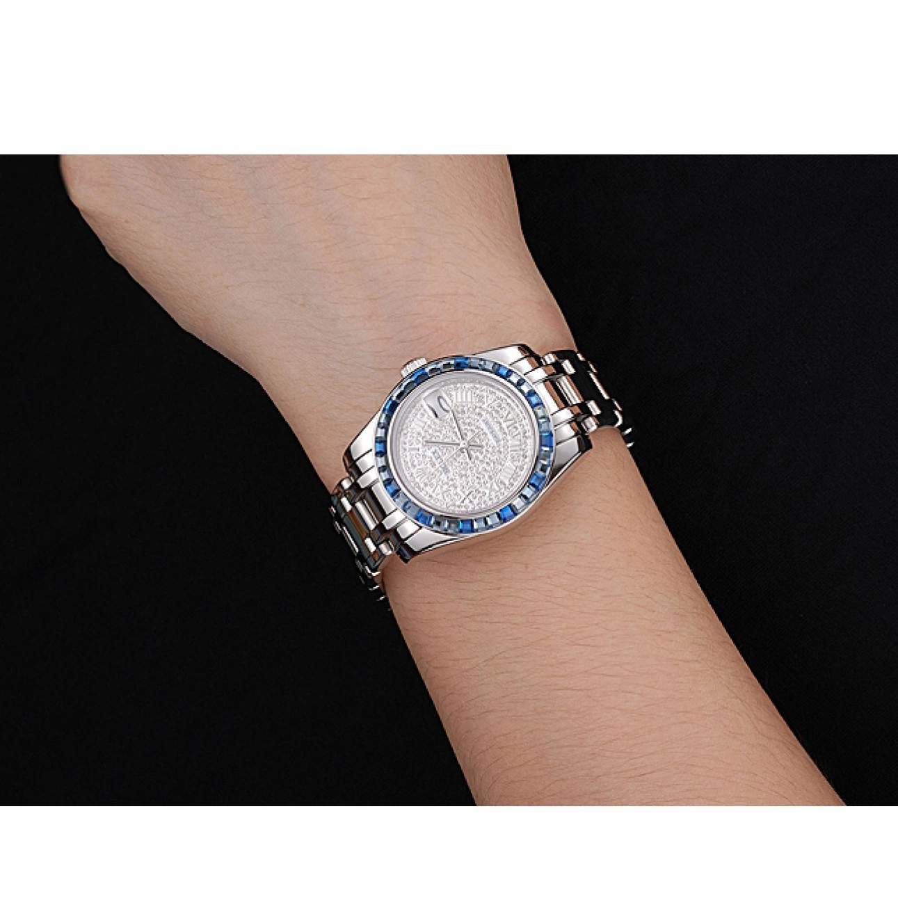 Aaa fake watches Rolex Datejust Diamond Stainless Case Dial 622834 Blue Jewels Bracelet And Steel Bezel 0210