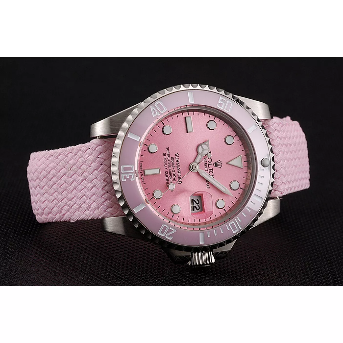 Aaa fake watches Rolex Submariner Pink Dial Pink Bezel Pink Fabric Bracelet 1453866 0205