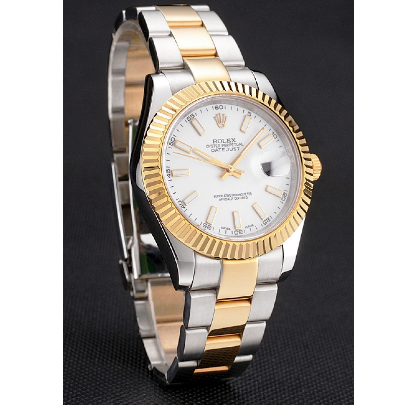 Aaa replica Swiss White Dial Bracelet Case Datejust Stainless Steel Tone Rolex Two Gold 0210