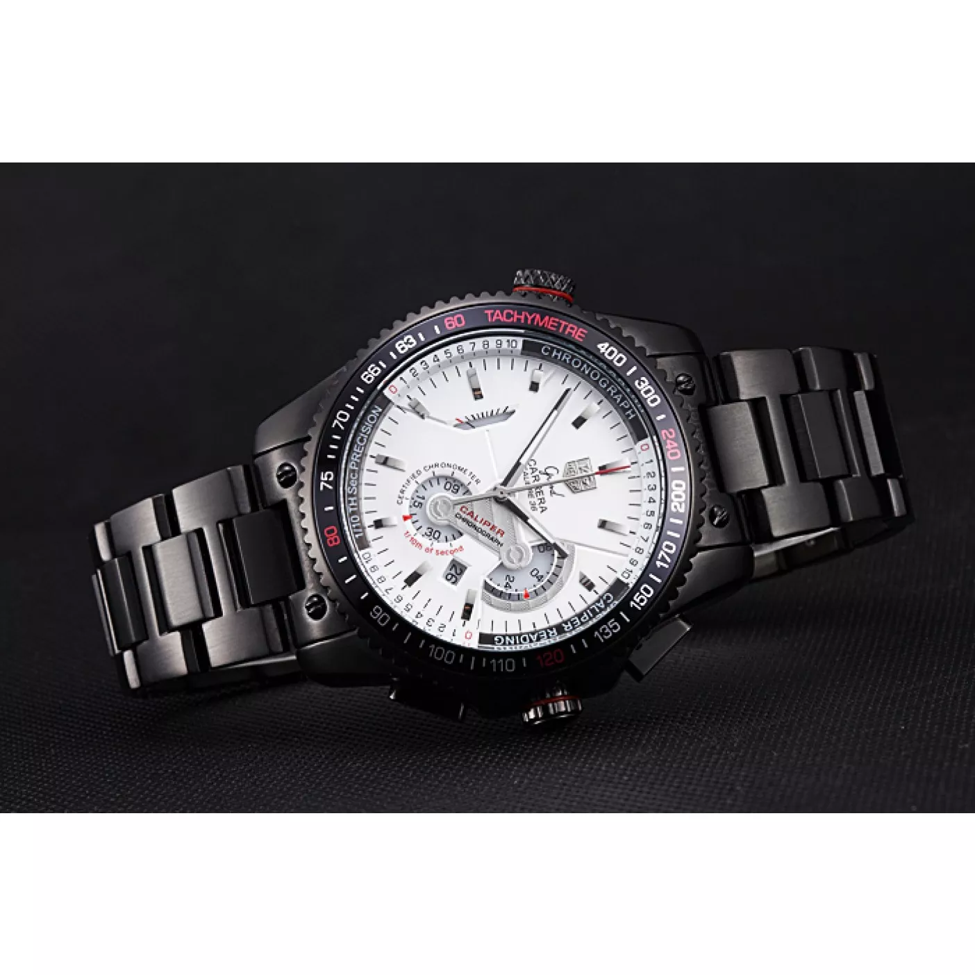 Aaa replica watch Tag Heuer Carrera Black Stainless Steel Case White Dial 98242 0203