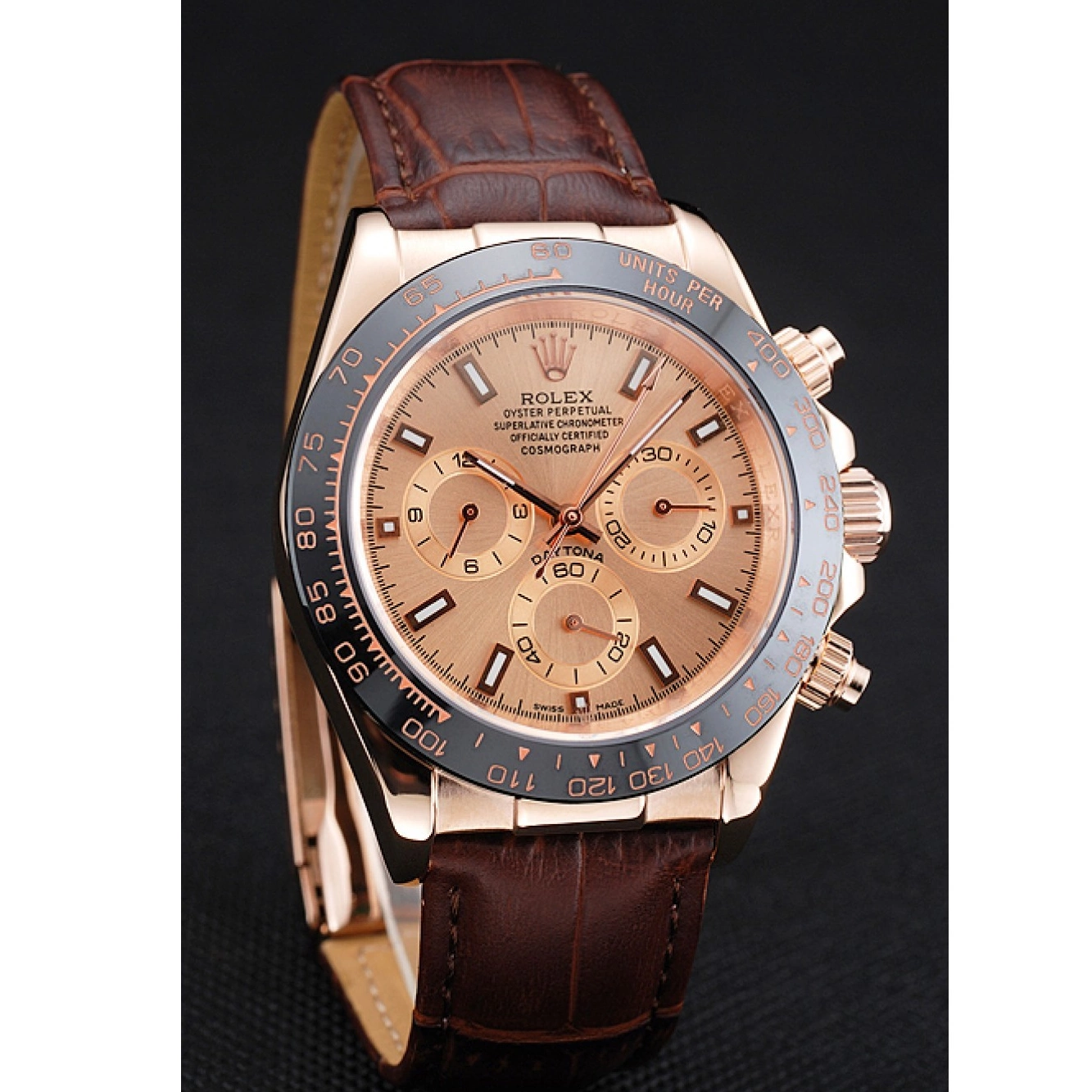 Aaa replica watch Cosmograph Brown 1454243 Bracelet Brown Case Rolex Dial Gold Rose Leather Daytona 0210