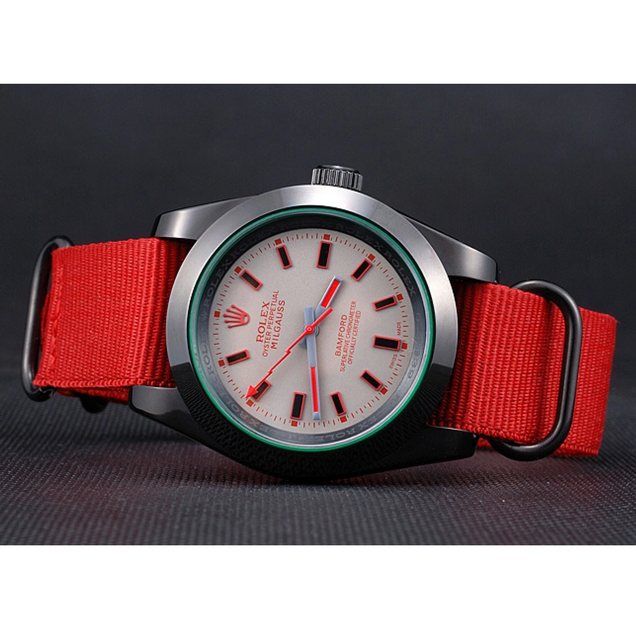 Aaa replica watch 622002 Strap Bamford Milgauss Red Rolex Nylon 0217