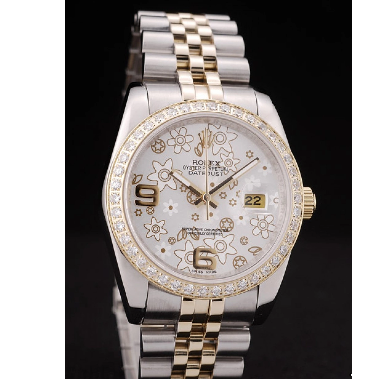 Aaa replica Stainless Brushed Case Silver Rolex DateJust Plated Flowers Diamonds Dial Steel 0208