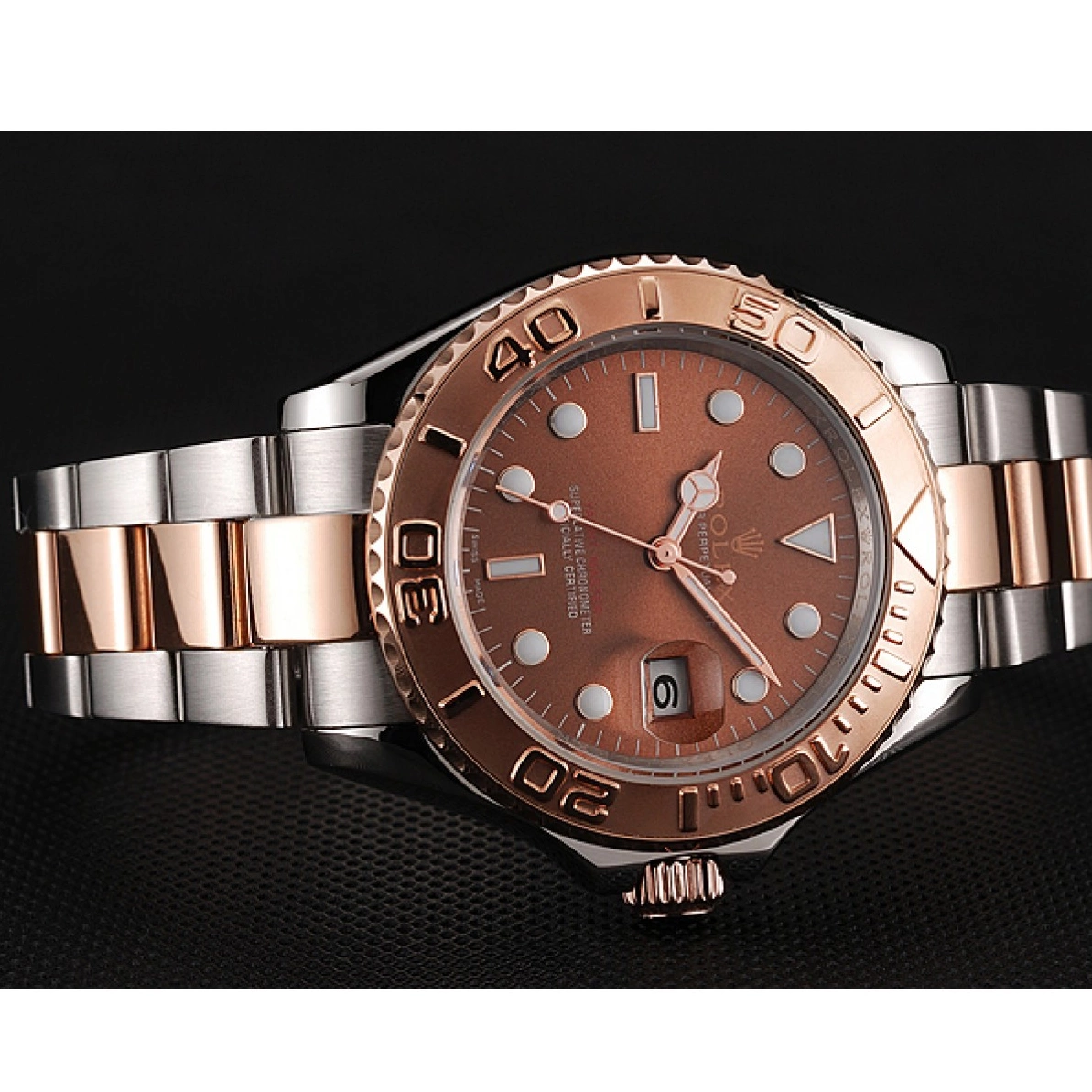 Aaa replica watch Yacht Stainless Master Gold Steel Dial Two Tone Rose 1453864 Bracelet Rolex 0209