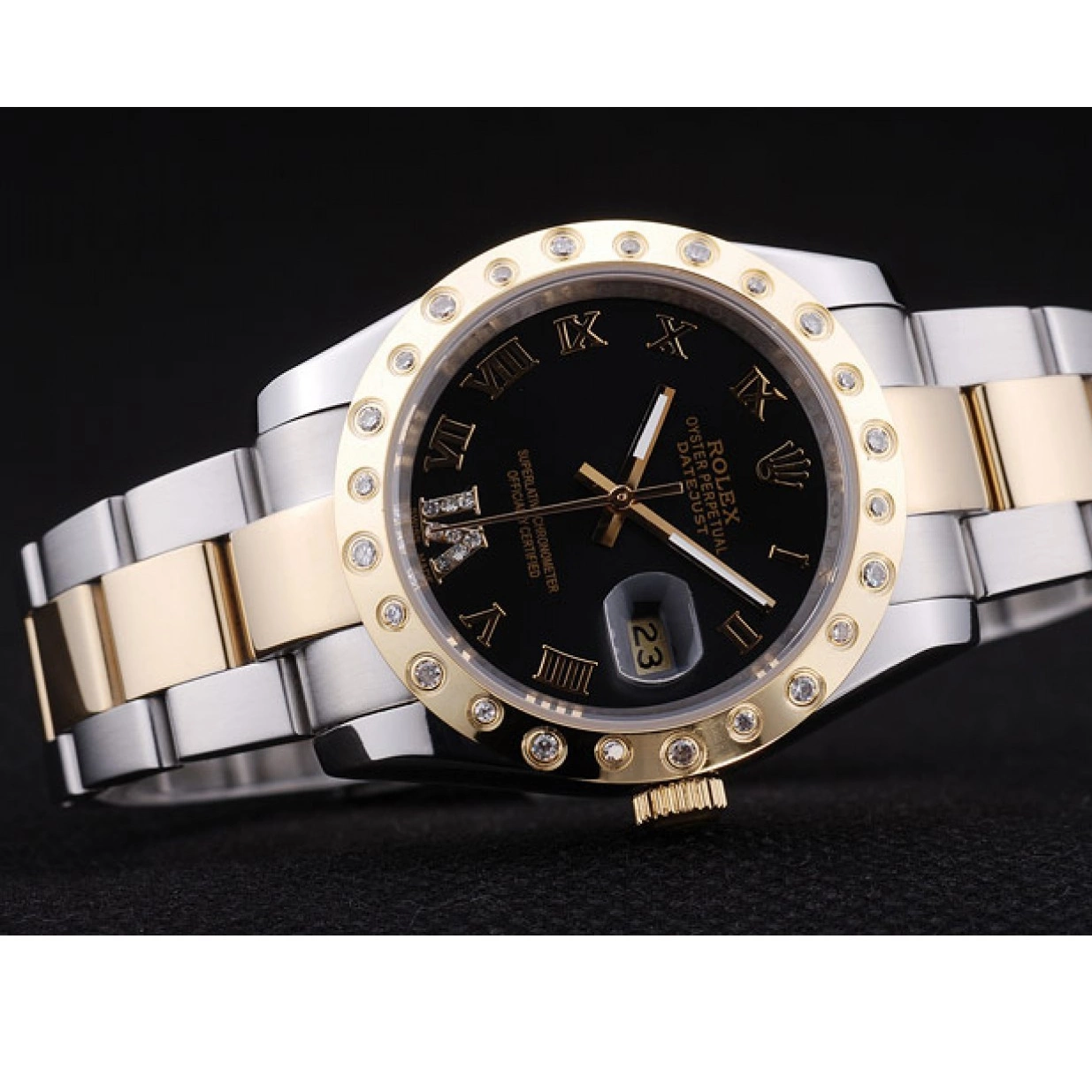 Aaa fake watches Datejust Bezel Black Rolex Diamond 7463 Dial 0224