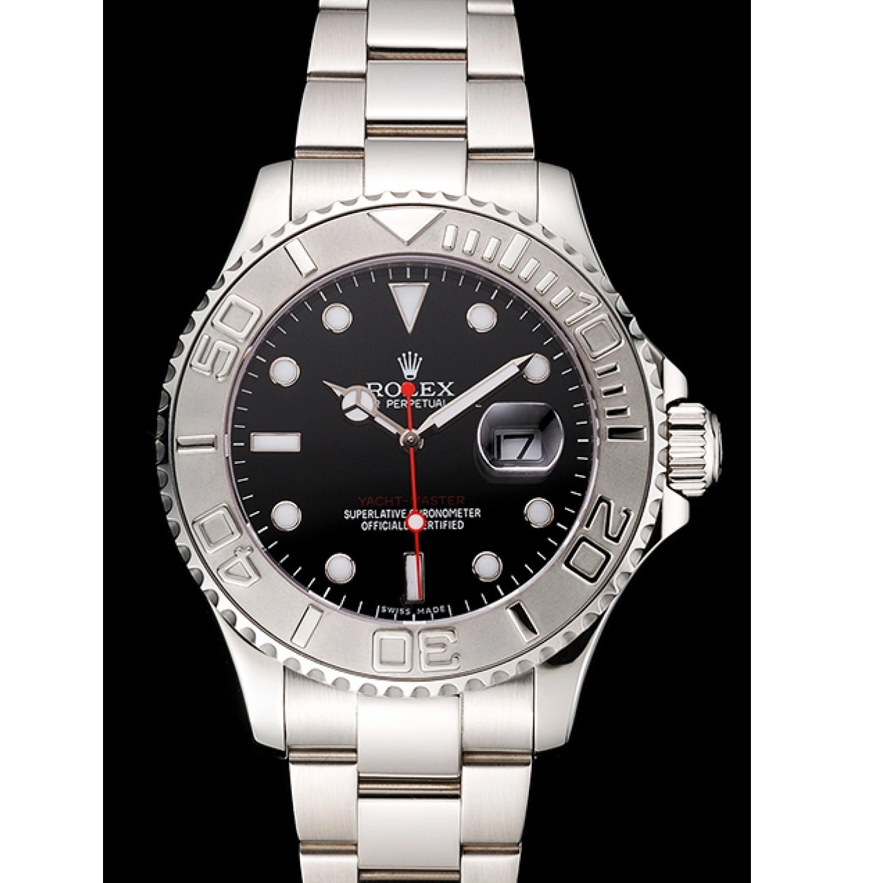 Aaa fake watches Bracelet Stainless Rolex Yacht-Master Black Case And Dial Steel 0223