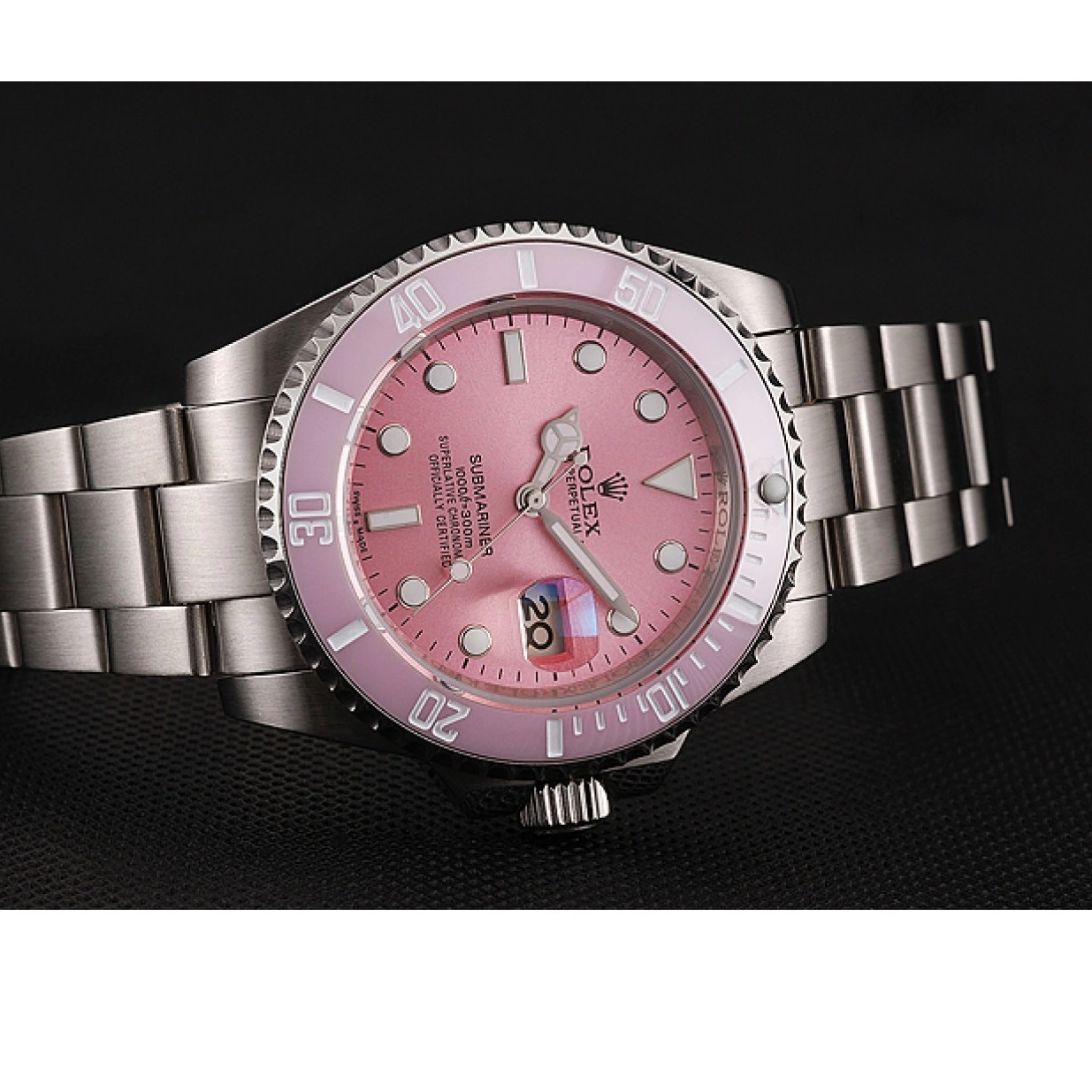 Aaa replica Bracelet Dial Steel 1453980 Rolex Submariner Swiss Pink Stainless Pink Bezel 0214