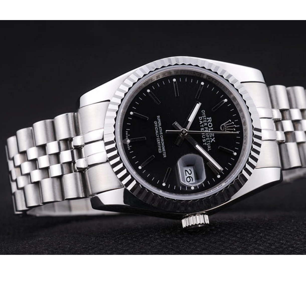 Aaa fake watches Dial Rolex Ribbed 7456 Datejust Black Diamonds Bezel 0224