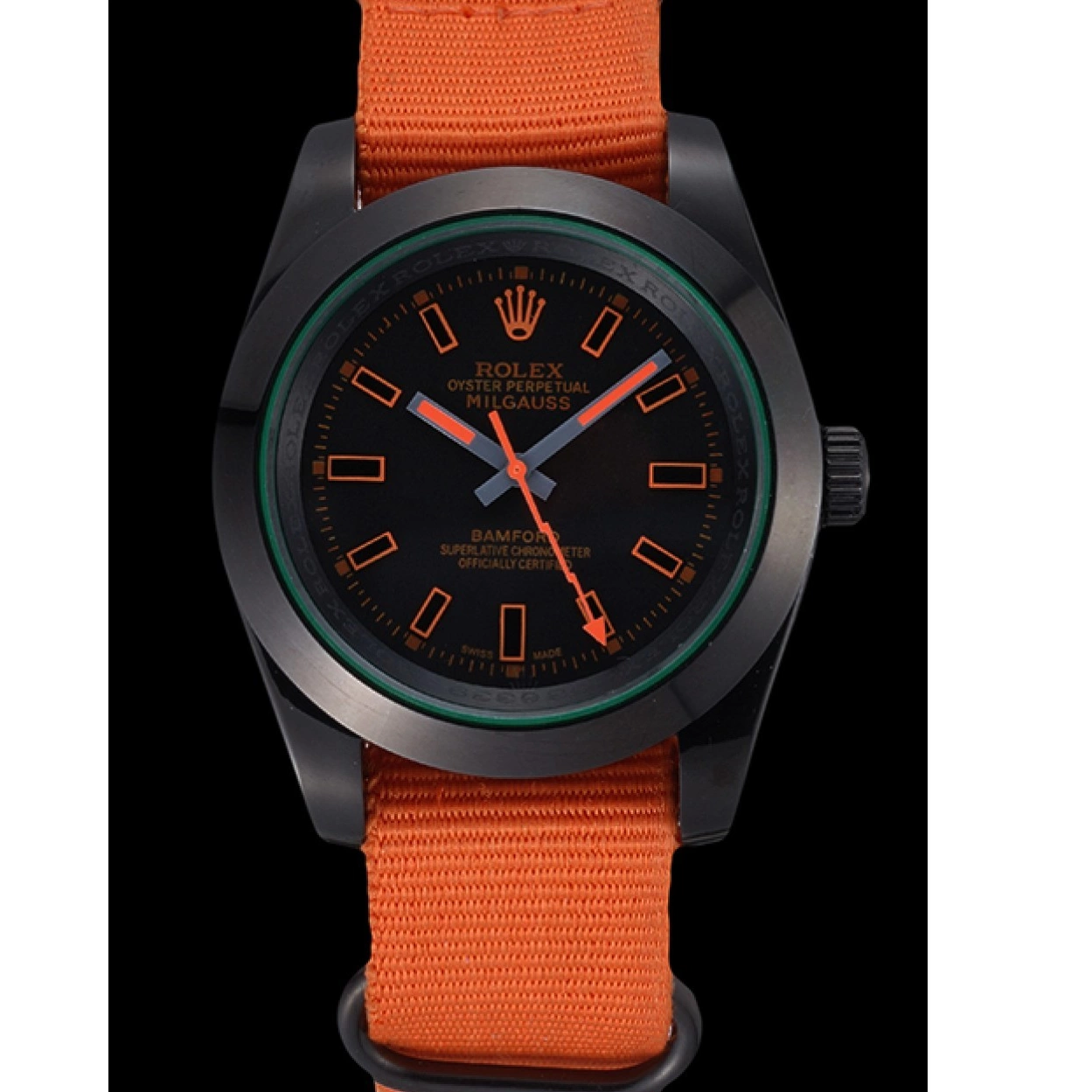 Aaa fake watches Nylon Bamford Strap Milgauss Rolex 622003 Orange 0209