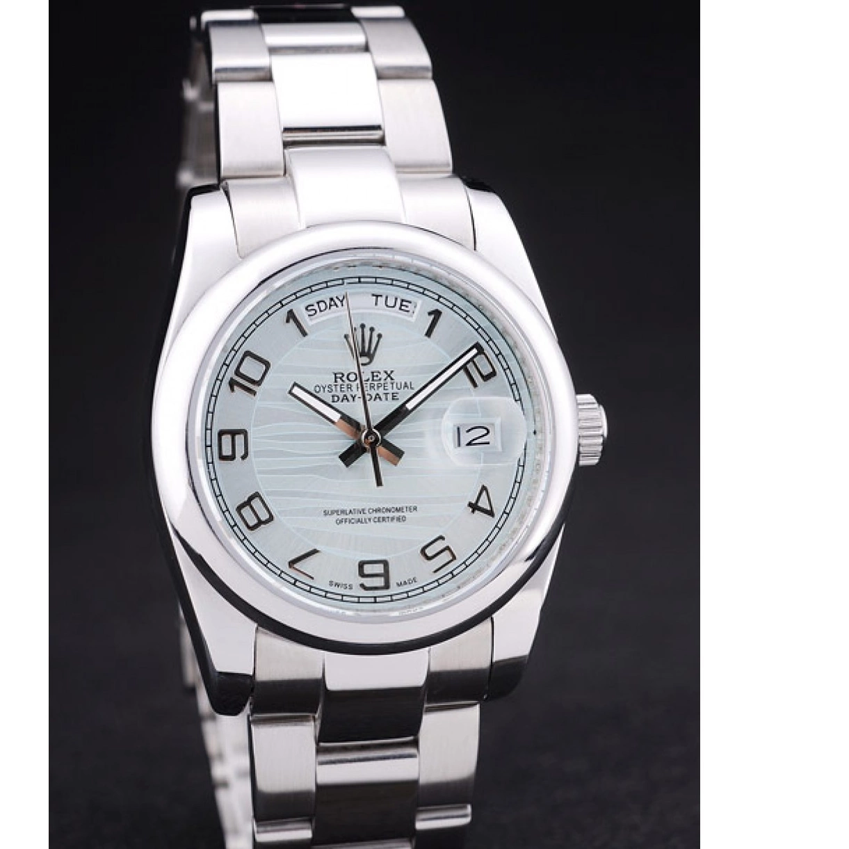 Aaa replica Rolex White Bezel Polished DayDate Dial Silver 7470 0220