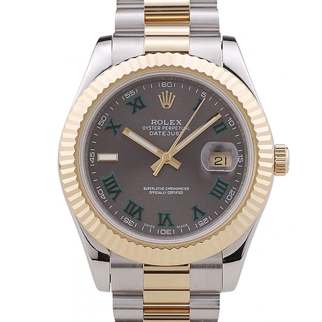 Aaa replica watch Bezel Gold Grey Dial Datejust Rolex 7479 Ribbed 0222