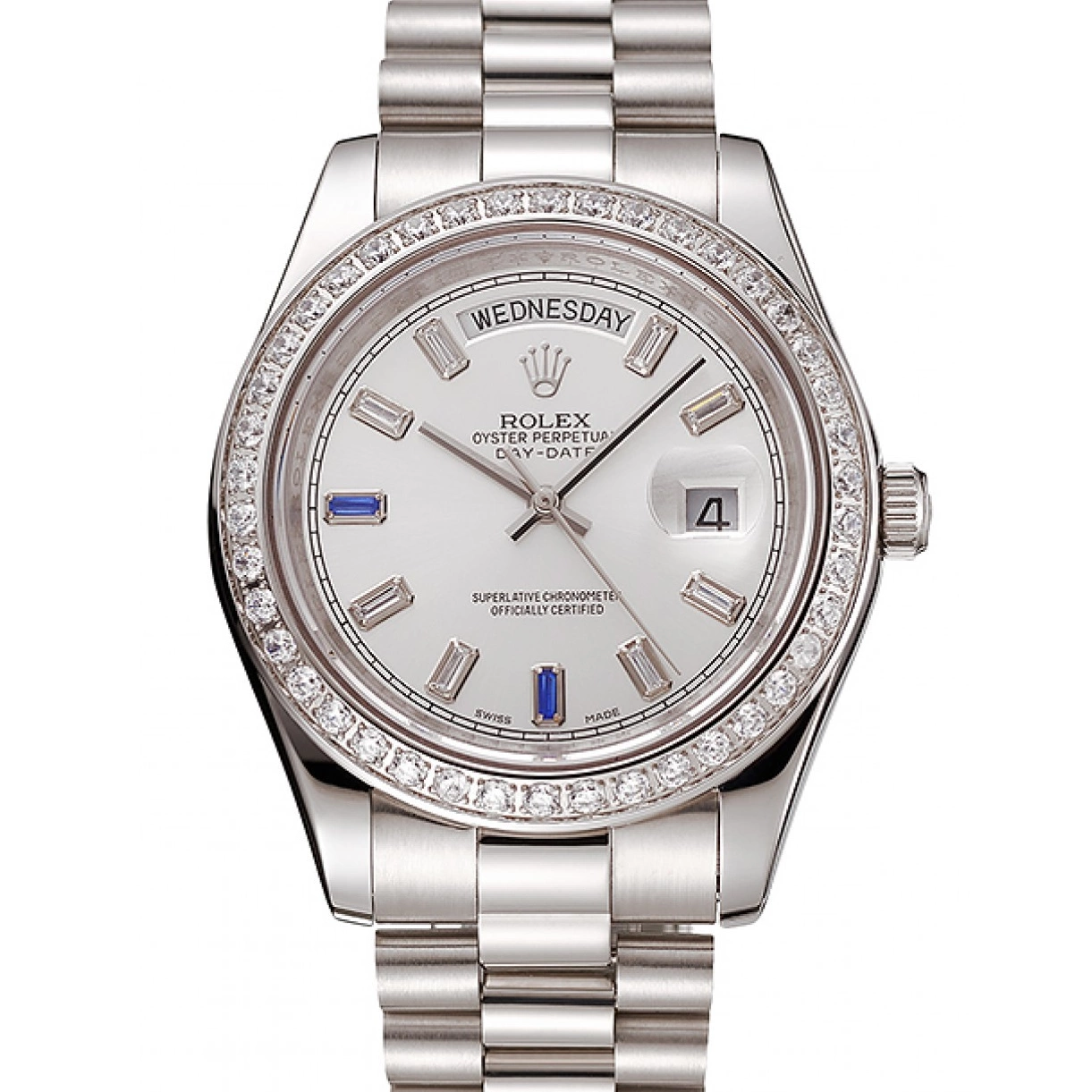 Aaa replica Staineless Rolex Bracelet 1454109 Swiss Steel Diamonds Day-Date Bezel 0209