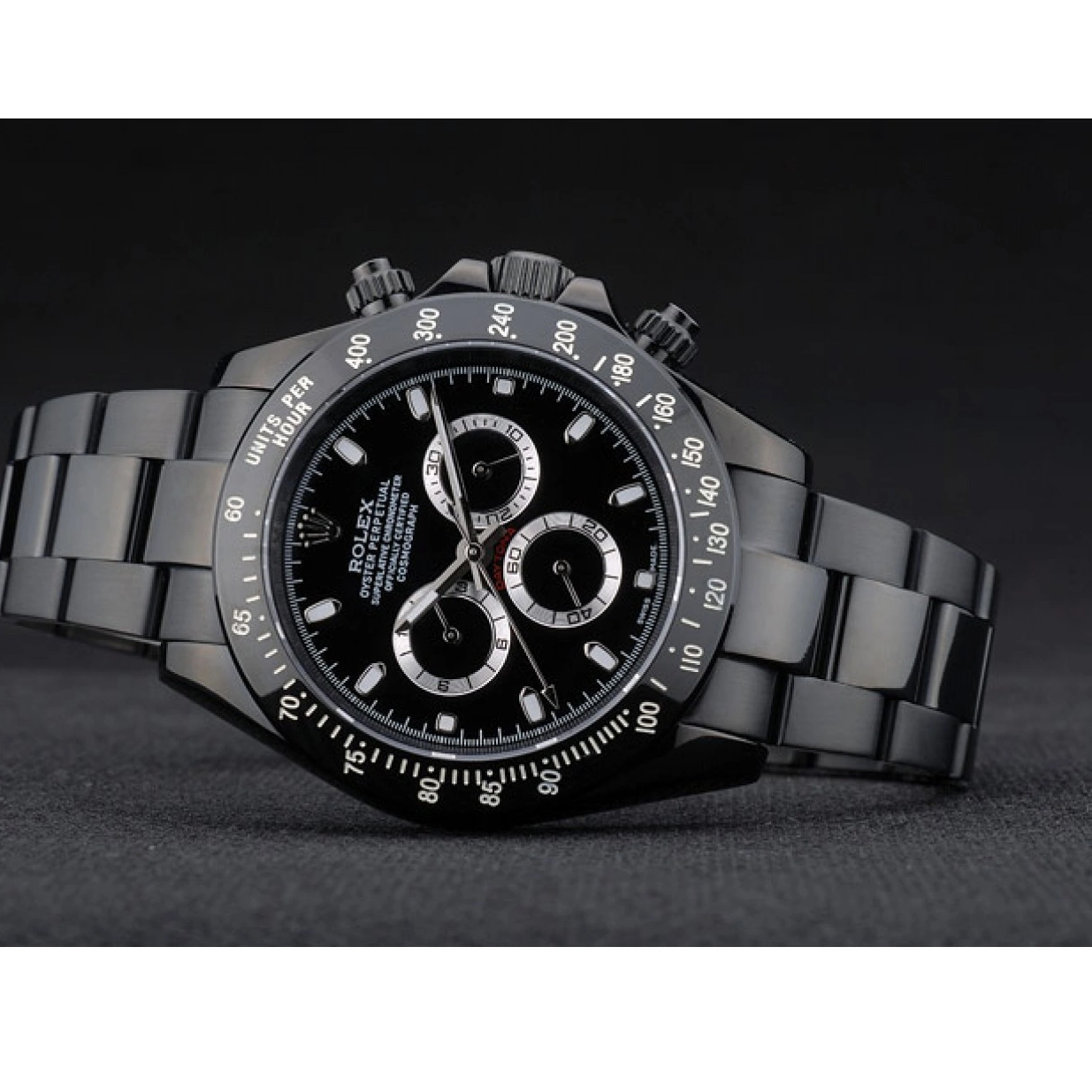 Aaa replica watch Tachymeter Ion 80247 Stainless Strap Black Dial Daytona Steel Black Black Plated Rolex 0209