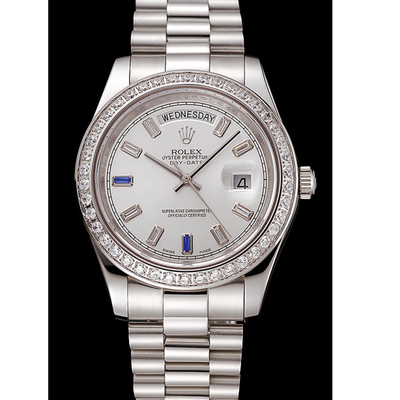 Aaa replica Staineless Rolex Bracelet 1454109 Swiss Steel Diamonds Day-Date Bezel 0209